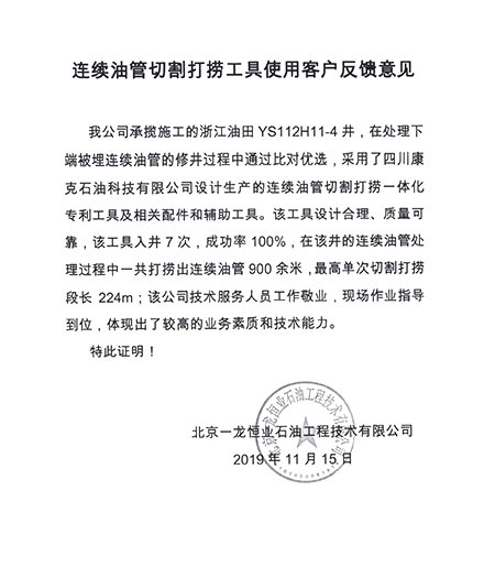 北京一龙恒业石油浙江油田业主反馈定见